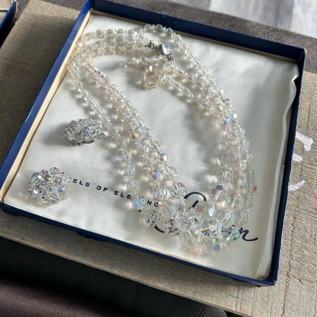 Sherman Blue Jewelry Box Ab Boralis Necklace With Earrings